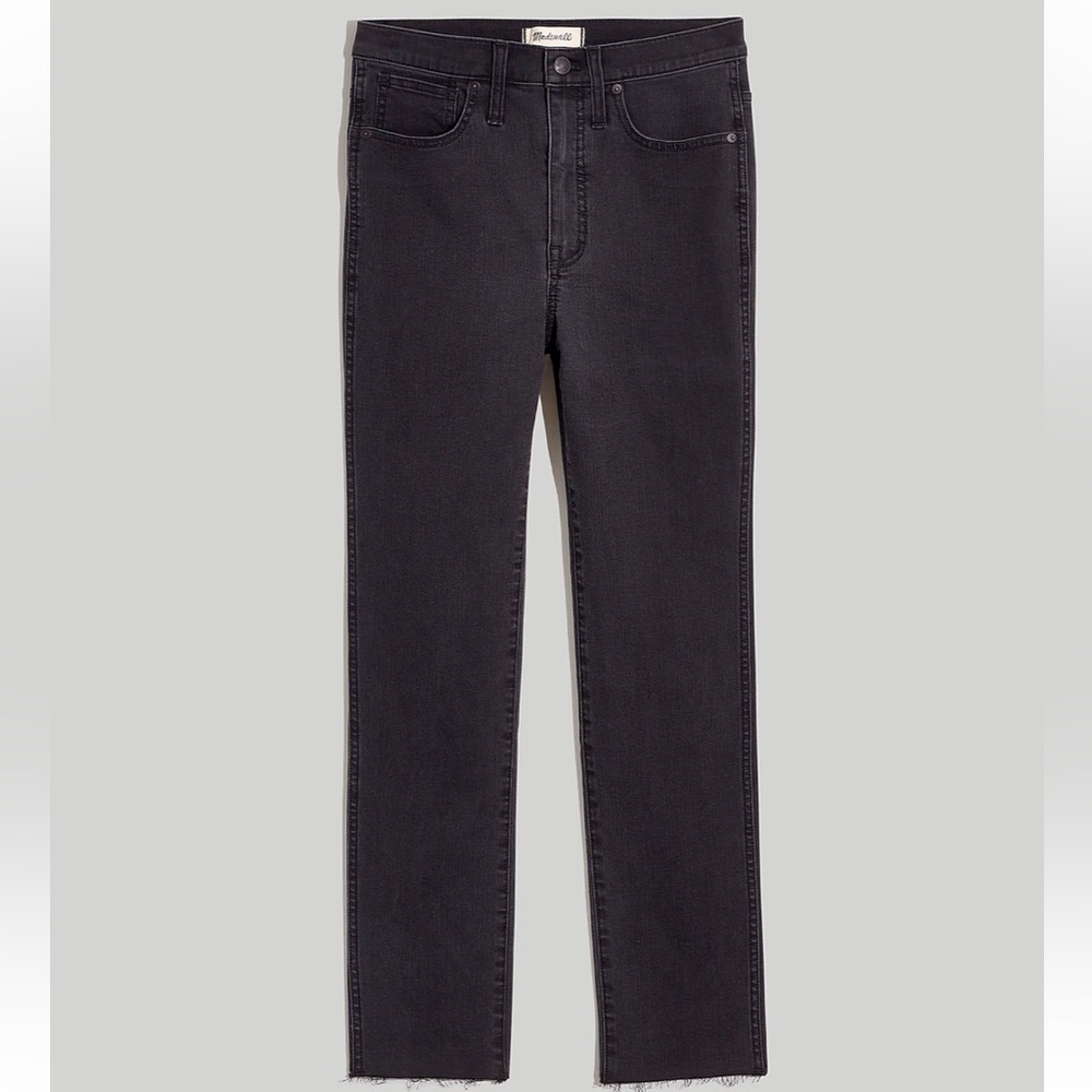 Madewell Washed Out Black High Waist Raw Hem Stovepipe Jeans Size 28